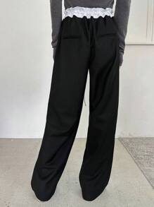 DAZY Calças Compridas Femininas Coloridas Com Cordão Na Cintura - Preto - Ver 3