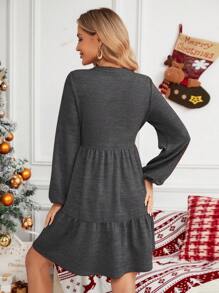 SHEIN LUNE Gray Ruffle Hem Swing Dress