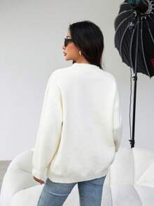 SHEIN Qutie Floral Drop Shoulder Sweater - White - View 2