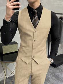 Manfinity Mode Men's Suit Vest And Pants Set - Khaki - View 4