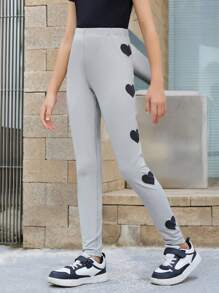 SHEIN Girls' Three-pack Stretchy Love Patterned Leggings For Leisure Time - Multicolor - View 5