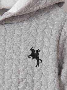 SHEIN Junge 2 Stücke/ Set Lässige Pferdereiter Muster Fleece Langarm Hoodie Und Lange Hose - Grau - Übersicht 5
