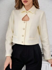 SHEIN Privé 女士中空單排扣外套 - 白色 - 查看 4