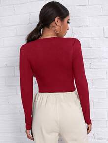 SHEIN Essnce 女士純色t恤 - 玫瑰紅 - 查看 2