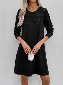 SHEIN LUNE 女士网眼撞色直筒连衣裙 - 黑色 - 查看 5