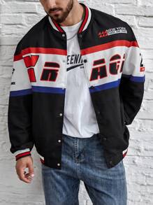 Manfinity Homme Men Plus Letter Graphic Striped Trim Bomber Jacket
