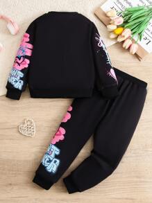 SHEIN Young Girl Graffiti Printed Sweatshirt And Pants Set, Autumn Sports 2pcs