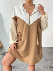 SHEIN Essnce Plus Size Color Block Hooded Dress - Multicolor - View 4