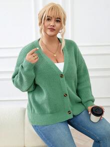 SHEIN Frenchy Áo khoác cardigan trễ vai cỡ lớn cho nữ - màu xanh lá - Xem 4