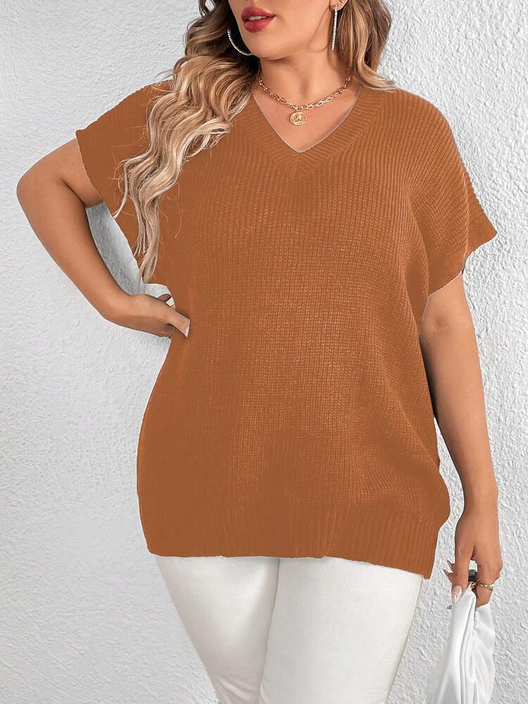 Plus Size Women'S Solid Color Knit Top