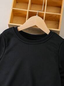 SHEIN Toddler Boys' Black And Green Splice Casual Long Sleeve Autumn And Winter 2pcs/set - Black - View 3