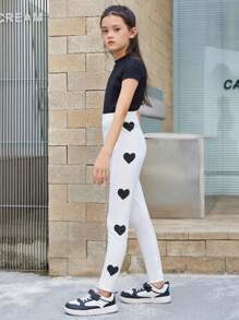 SHEIN Girls' Three-pack Stretchy Love Patterned Leggings For Leisure Time - Multicolor - View 4