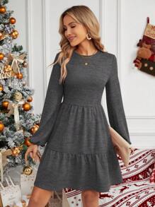 SHEIN LUNE Gray Ruffle Hem Swing Dress