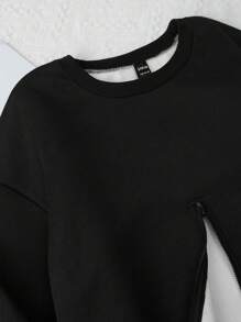 SHEIN Essnce 女拉鍊下擺保暖抓絨運動衫 - 黑色 - 查看 5