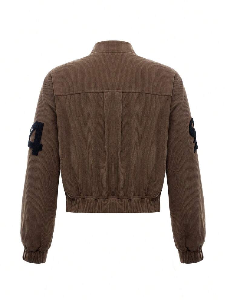Zip Up Letter Flocking Bomber Jacket
