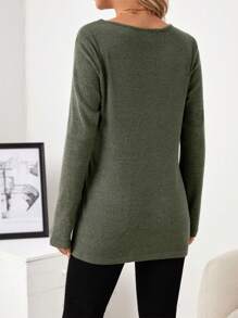 SHEIN 孕婦側鈕開叉t卹 - 綠色 - 查看 2