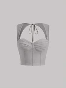 SHEIN MOD 夏季中空折褶短身上衣背心 - 灰色 - 查看 1