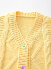 New Autumn/winter Infant Yellow Color Cardigan With Colored Buttons - Yellow - View 4