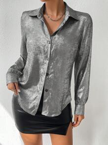 Chiquease Women's Glossy Straight Shirt - Silver - View 3