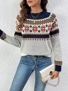 SHEIN Essnce Của phụ nữ Họa tiết Hình học Áo len - Nhiều màu - Xem 3