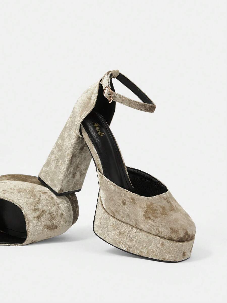 SheIn SXY Women's Chunky Heel High Heel Pumps - Gold - View 1