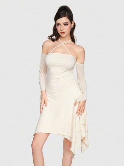 Sweetness Women's Cross Neck Ruffle Hem Dress