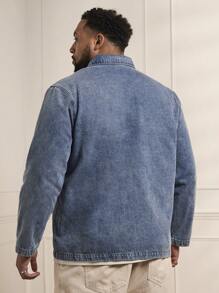 Manfinity VCAY 男士大尺碼前拉鍊牛仔夾克 - 藍色 - 查看 2