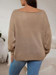 SHEIN LUNE Plus Size Women's Solid Color Drop Shoulder Sweater With Crew Neck Knit Pullover Fall Winter Outfit