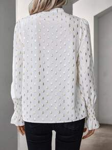 SHEIN Privé V領花卉印花袖口包覆式上衣 - 白色 - 查看 2