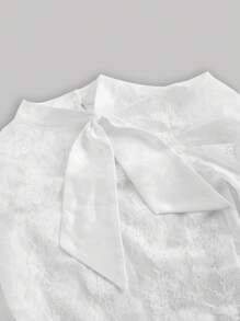 SHEIN MOD 女式純色蕾絲上衣,配有領帶領和羊脂袖 - 白色 - 查看 4