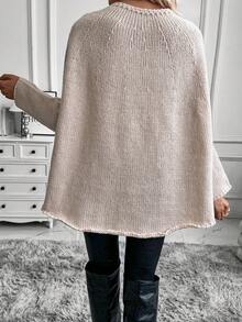 SHEIN LUNE Của phụ nữ Màu thuần Áo len Cape - Màu be - Xem 2