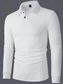 Manfinity Homme Men's Ribbed & Textured Long Sleeve Polo Shirt - White - View 4