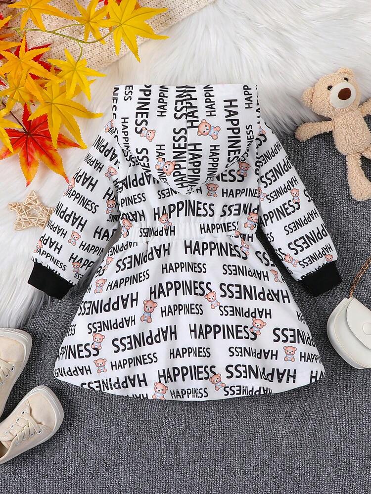Infant Girls' Casual Cute Hooded Dress With Fun Letter Print Pattern