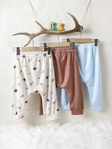 嬰兒男孩3入組恐龍印花家居長褲 - 彩色 - 查看 2