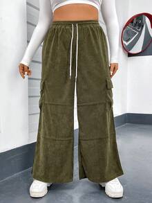 Flirla Eo dây rút Túi có nắp Quần - xanh quân đội - Xem 3