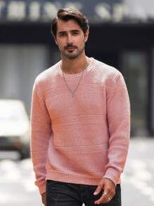 Manfinity Homme 男士實色毛衣 - 粉色 - 查看 4