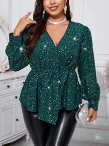 Celure Silver Ironed V-neckline Bodycon Long Sleeve Shirt