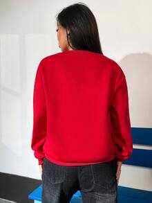 SHEIN Unity 女士角色印花下垂肩毛衣 - 紅色 - 查看 2