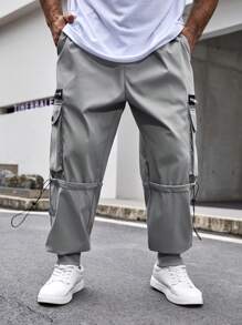 Manfinity Homme Men's Plus Size Flip Cover Cargo Pants - Light Grey - View 4