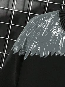 Manfinity LEGND 男士翅膀印花運動衫 - 黑色 - 查看 5