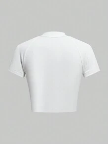 ROMWE Grunge Punk Của phụ nữ Sọ & Thêu Sao Đứng cổ áo Áo thun - trắng - Xem 2