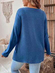 SHEIN LUNE 大尺碼女款插肩袖長 T 卹 - 藏蓝色 - 查看 2