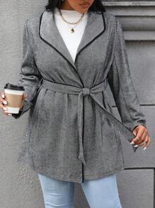 SHEIN Unity Plus Size Houndstooth Edge Splicing Jacket With Waist Belt - Multicolor - View 6