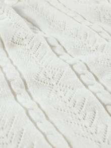 Astylish Ruffle Trim Pointelle Knit Cardigan - Beige - View 7