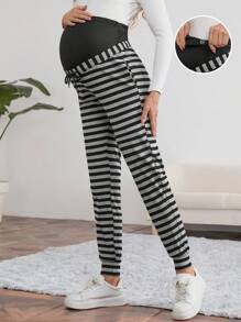 SHEIN Maternity Striped Adjustable Waist Pants - Multicolor - View 1
