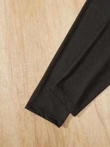 SHEIN Tween 女童休闲条纹长袖 T 恤和裤子套装 - 黑與白 - 查看 7