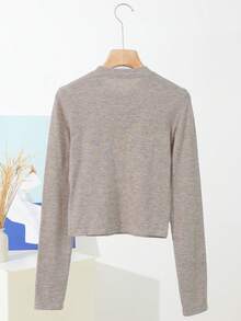 DAZY 女款長袖百褶 T 卹 - 卡其色 - 查看 2