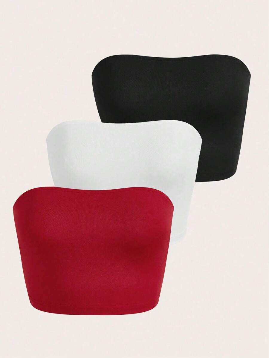 Calvaya 3 cái/bộ Kích thước lớn Của phụ nữ Màu thuần Áo không dây - Nhiều màu - Xem 1