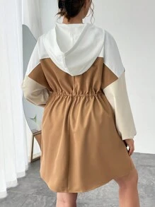 SHEIN Essnce Plus Size Color Block Hooded Dress - Multicolor - View 2