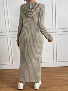 SHEIN Essnce Của phụ nữ áo có mũ Dây rút Sọc Đầm nỉ - Màu be - Xem 2